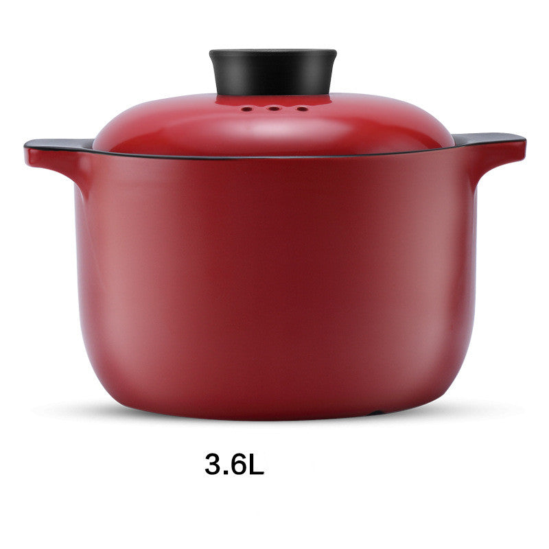 China Red Ceramic Stock Pot High Temperature Resistant Casserole Pot Household Use