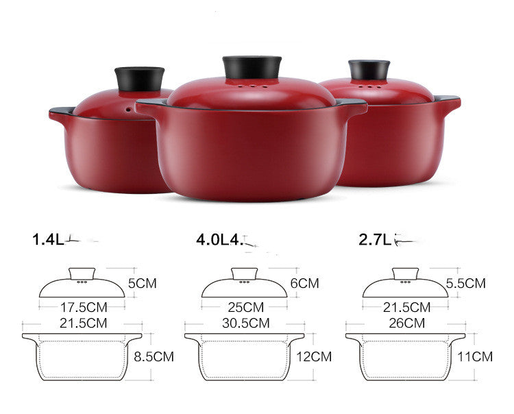 China Red Ceramic Stock Pot High Temperature Resistant Casserole Pot Household Use