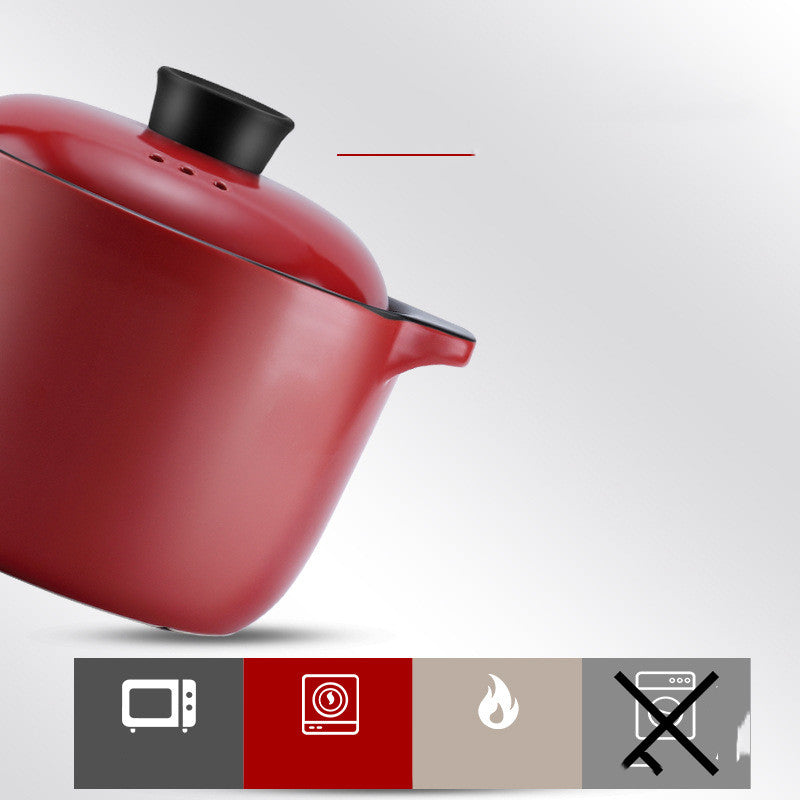 China Red Ceramic Stock Pot High Temperature Resistant Casserole Pot Household Use