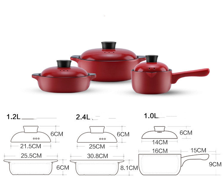 China Red Ceramic Stock Pot High Temperature Resistant Casserole Pot Household Use