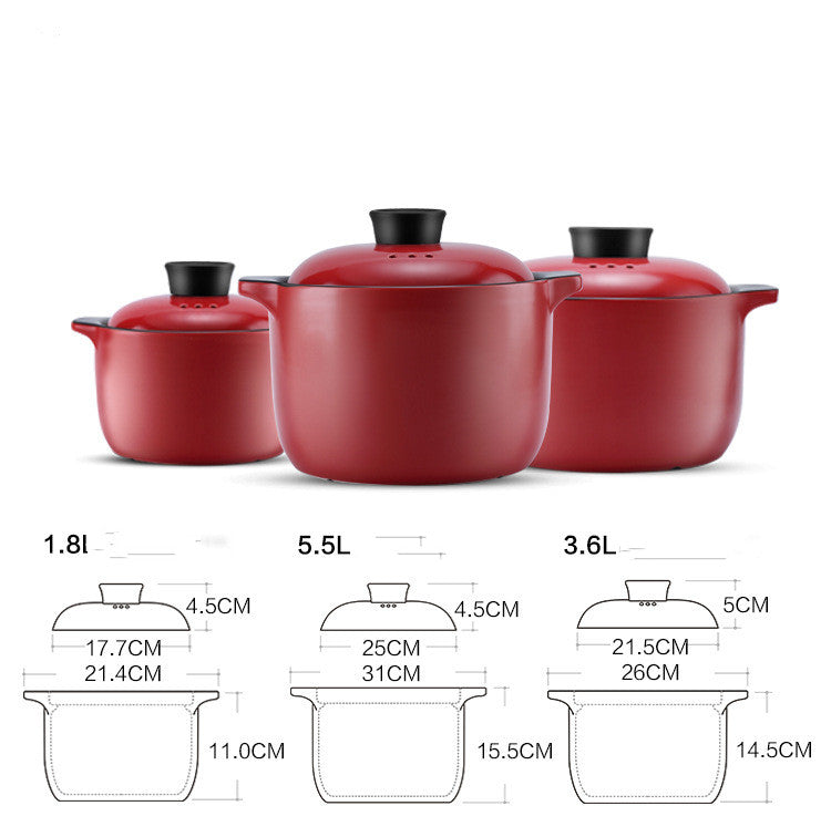 China Red Ceramic Stock Pot High Temperature Resistant Casserole Pot Household Use
