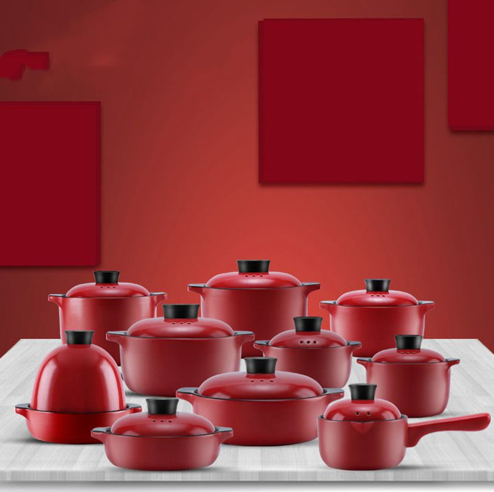 China Red Ceramic Stock Pot High Temperature Resistant Casserole Pot Household Use