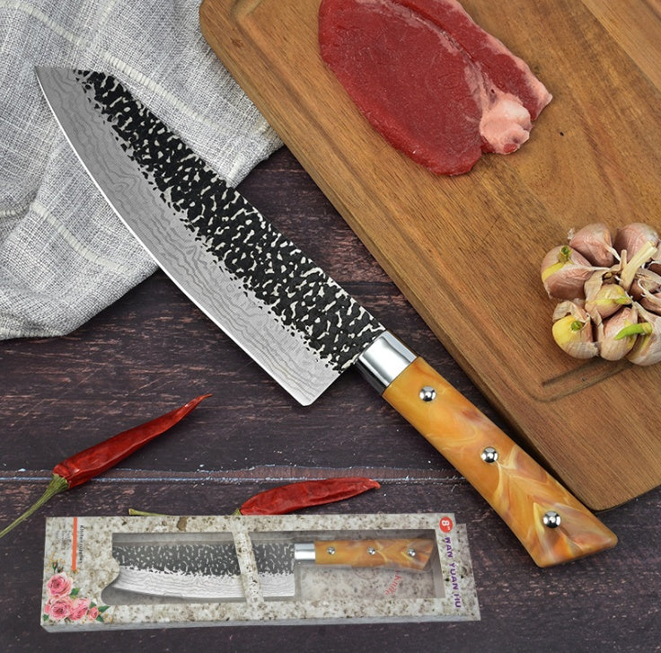 Marbled Handle Stainless Steel Chef Knife Meat Slicing Kitchen Knife