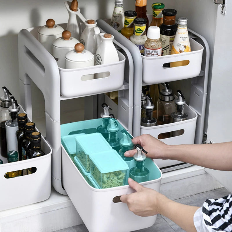 Two Tier Kitchen Storage Rack And Cabinet Organizer Box