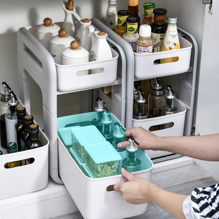 Two Tier Kitchen Storage Rack And Cabinet Organizer Box