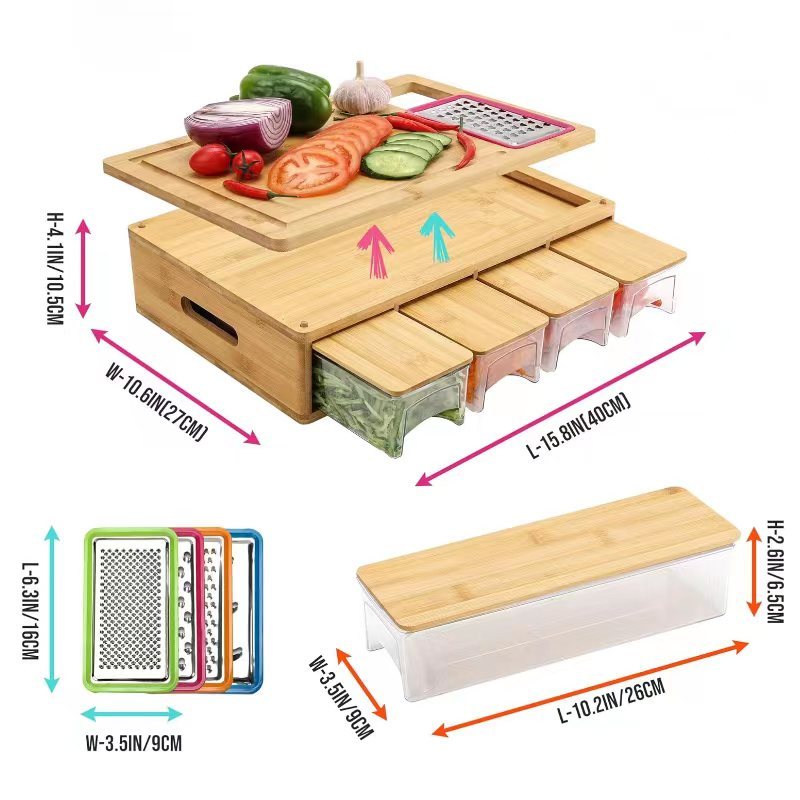 Bamboo Multifunctional Cutting Board With Storage Box For Kitchen Use