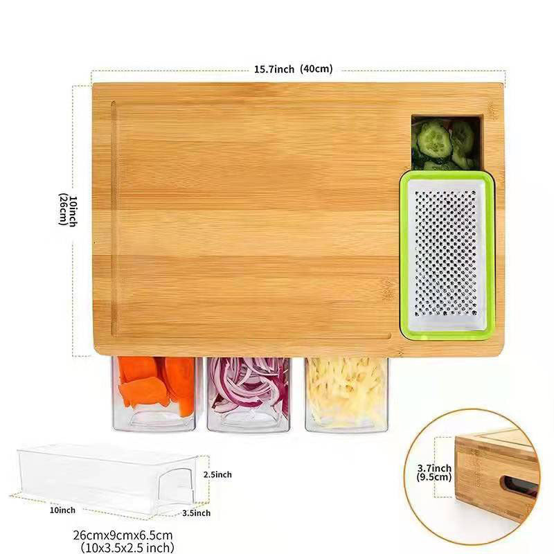 Bamboo Multifunctional Cutting Board With Storage Box For Kitchen Use