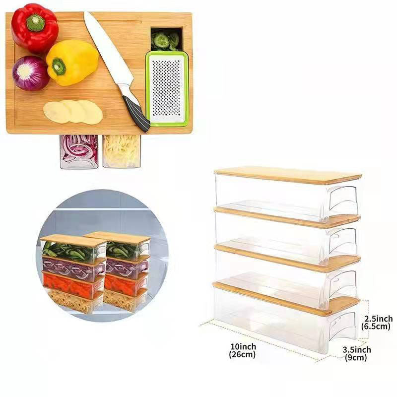 Bamboo Multifunctional Cutting Board With Storage Box For Kitchen Use