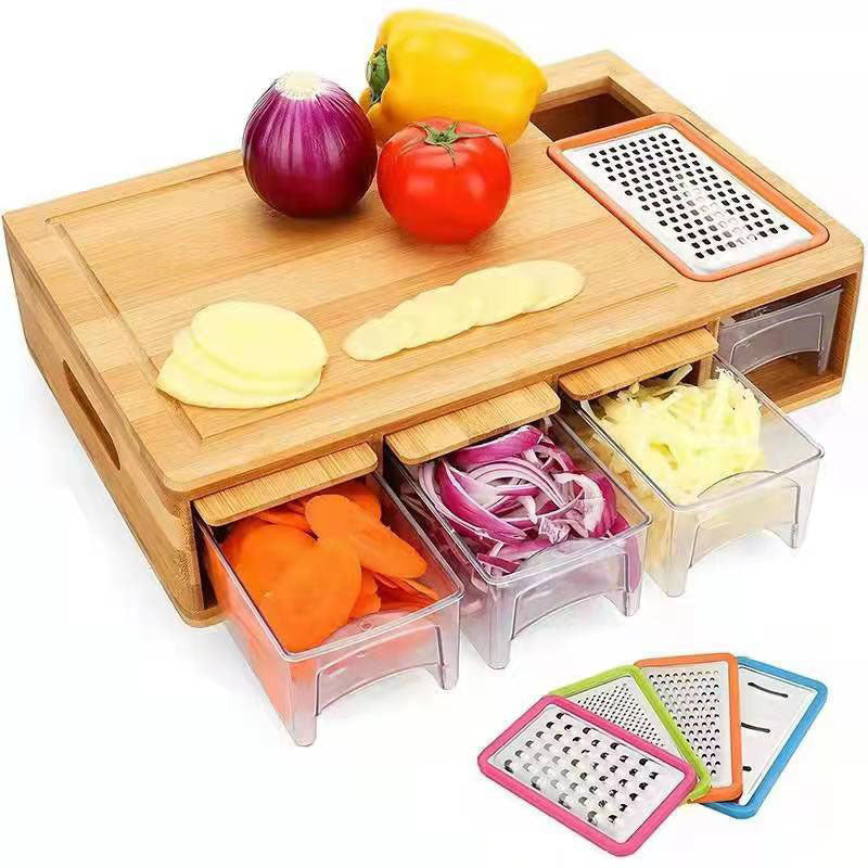 Bamboo Multifunctional Cutting Board With Storage Box For Kitchen Use