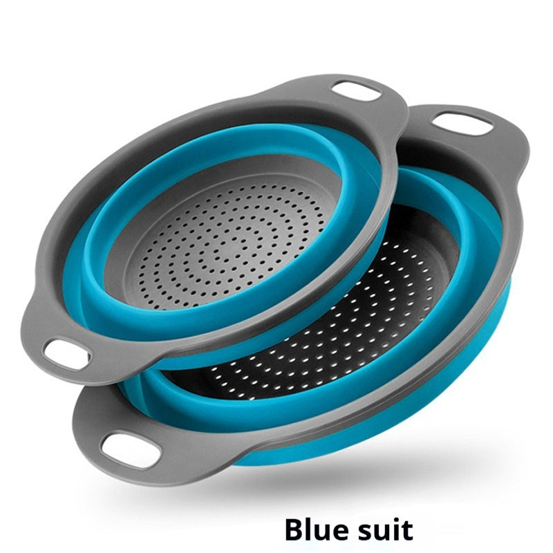 Folding Circular Kitchen Drain Basket Utensil For Washing And Straining Food