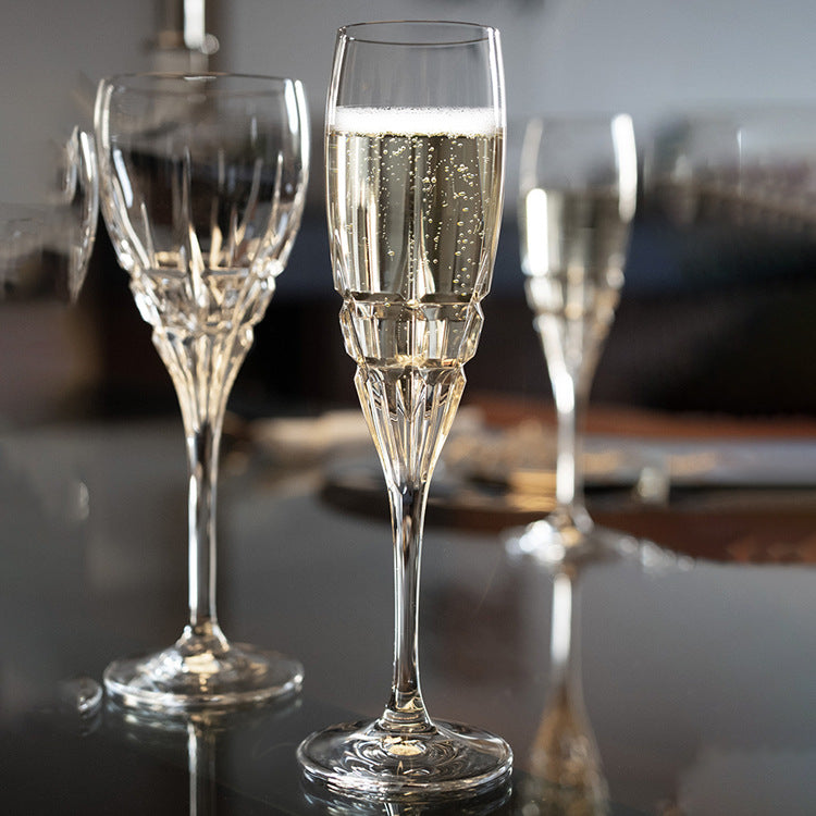 Crystal Glass With Carved Floral Design For Elegant Beverage Serving