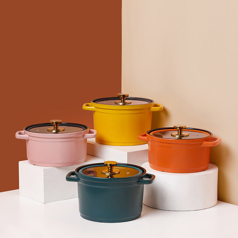 Nordic Style Ceramic Large Capacity Color Glaze Stock Pot For Porridge And Chicken Soup