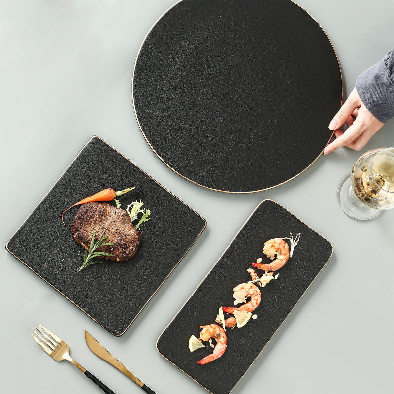 Steak Plate And Cutlery Set For Dining Table Serving Use
