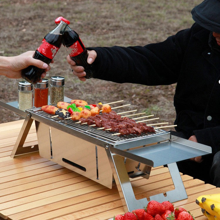Thickened Stainless Steel Folding BBQ Grill For Outdoor Use