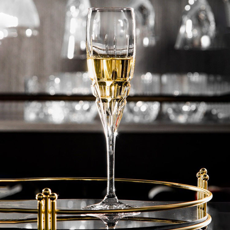 Crystal Glass With Carved Floral Design For Elegant Beverage Serving