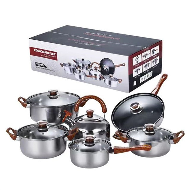 Stainless Steel Cookware Set Milk Pot Soup Pot Frying Pan Kettle