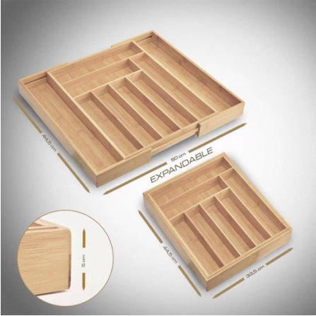 Expandable Bamboo Kitchen Drawer Organizer Storage Box For Utensils