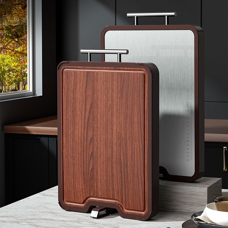 Antibacterial Stainless Steel And Ebony Double Sided Cutting Board For Kitchen Use