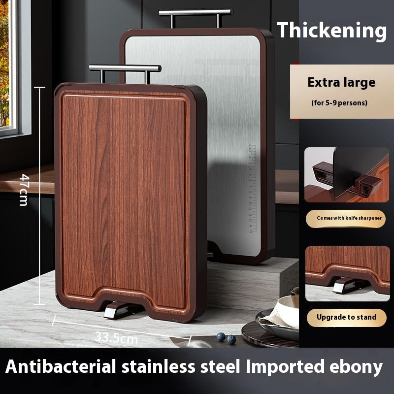 Antibacterial Stainless Steel And Ebony Double Sided Cutting Board For Kitchen Use