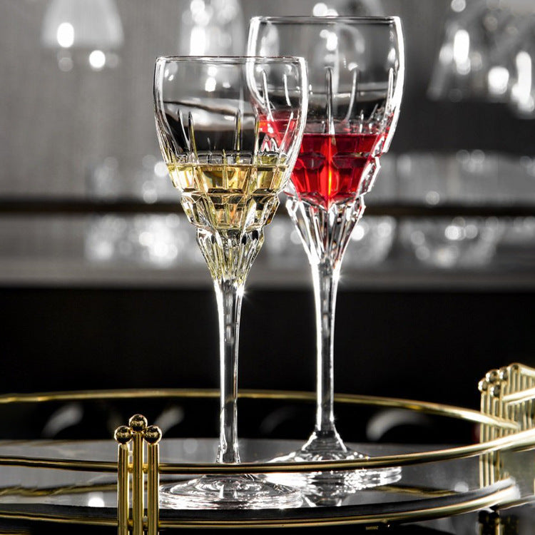 Crystal Glass With Carved Floral Design For Elegant Beverage Serving