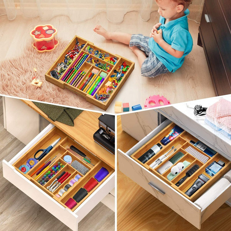 Expandable Bamboo Kitchen Drawer Organizer Storage Box For Utensils