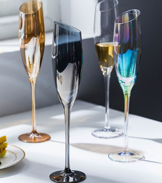 Crystal Oblique Mouth Goblet For Elegant Beverage Serving