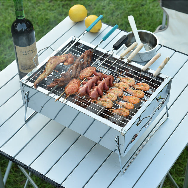 Portable Stainless Steel Charcoal BBQ Grill For Household Outdoor Use