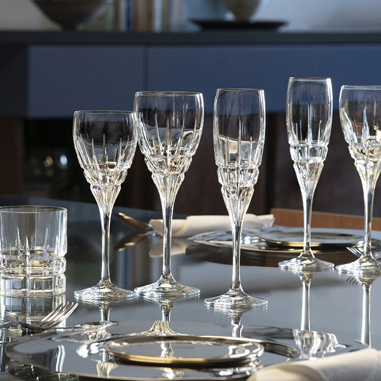 Crystal Glass With Carved Floral Design For Elegant Beverage Serving