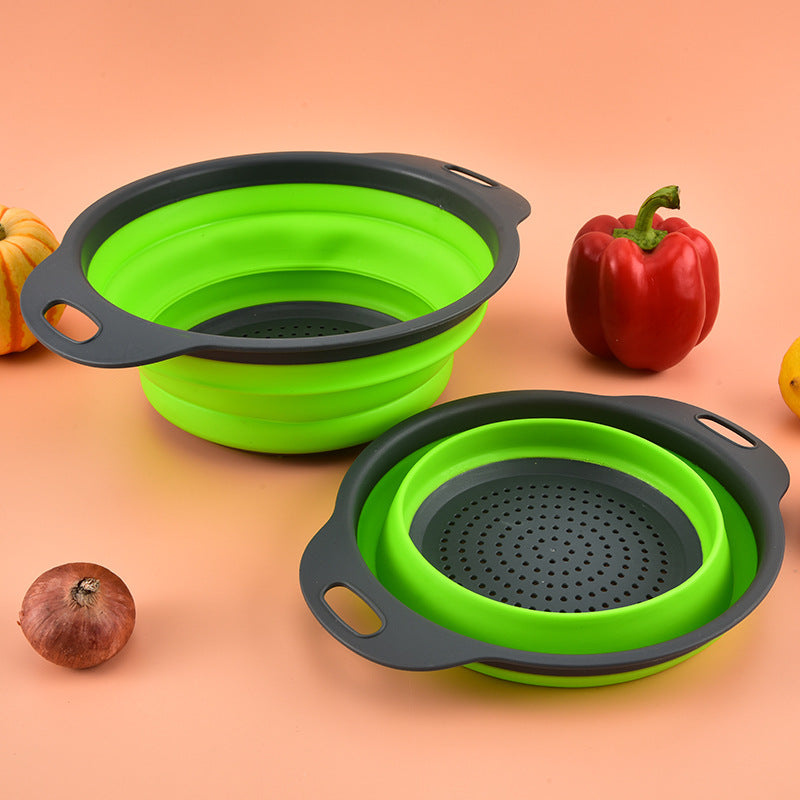 Folding Circular Kitchen Drain Basket Utensil For Washing And Straining Food