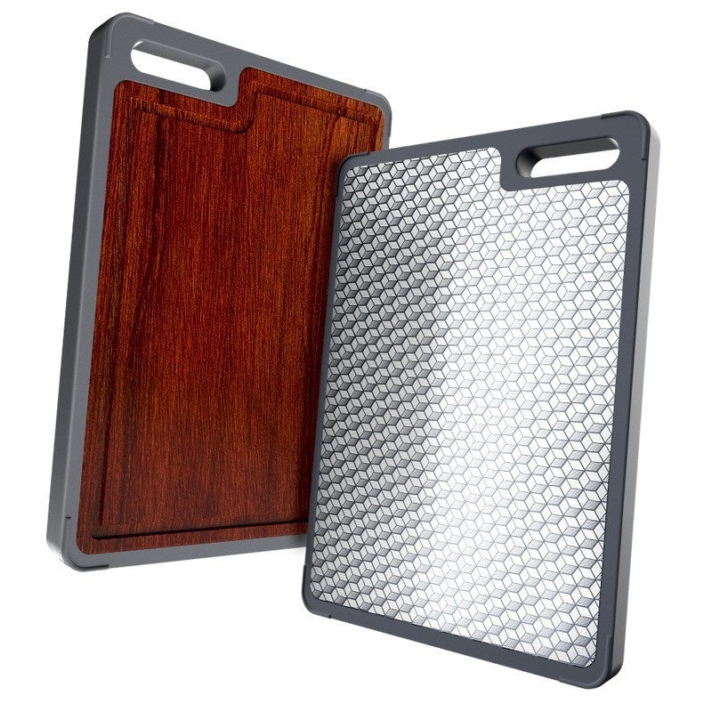 Antibacterial Stainless Steel And Ebony Double Sided Cutting Board For Kitchen Use