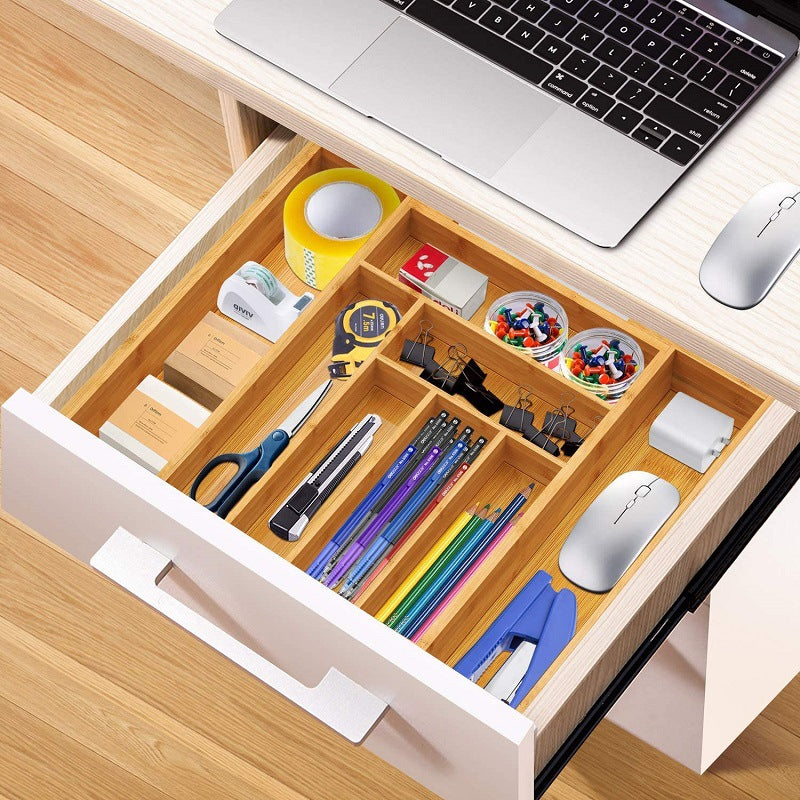 Expandable Bamboo Kitchen Drawer Organizer Storage Box For Utensils