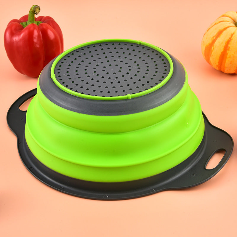 Folding Circular Kitchen Drain Basket Utensil For Washing And Straining Food