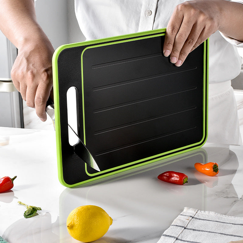 Double Sided Cutting Board With Defrosting And Knife Sharpener For Kitchen Use