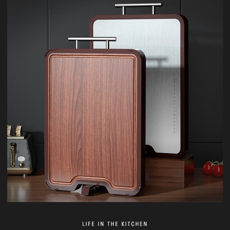 Antibacterial Stainless Steel And Ebony Double Sided Cutting Board For Kitchen Use