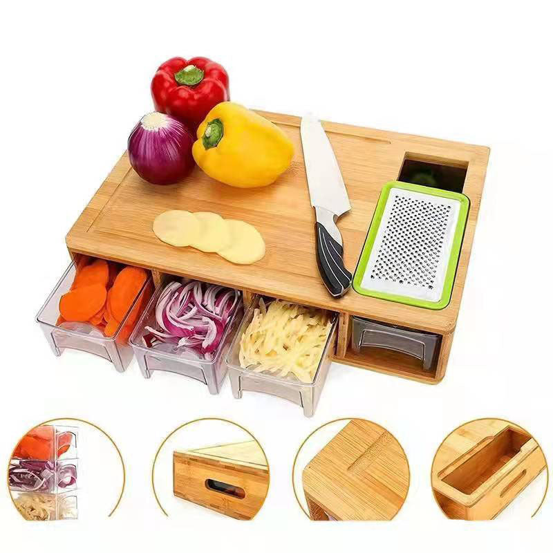 Bamboo Multifunctional Cutting Board With Storage Box For Kitchen Use