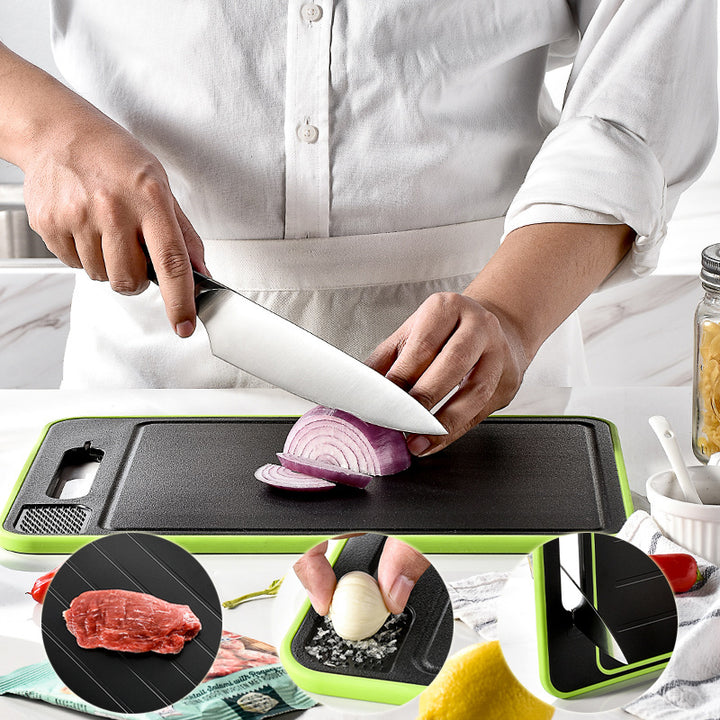 Double Sided Cutting Board With Defrosting And Knife Sharpener For Kitchen Use